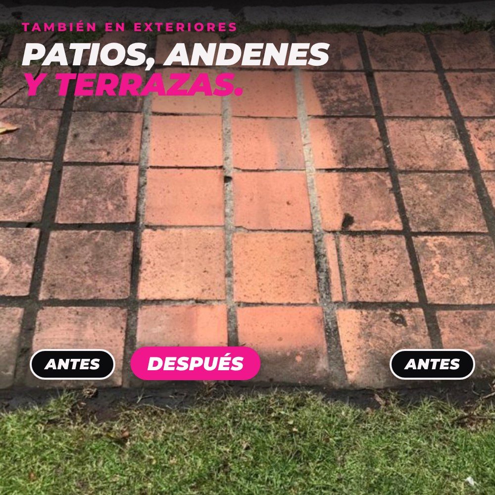 Antes y después en piso de terracota exterior limpiado con KRAZZ